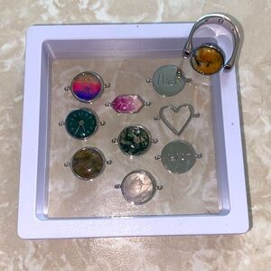 Conquering Fidget Ring 10 Spinner Charms Size 8 Silver Moss Agate Labradorite